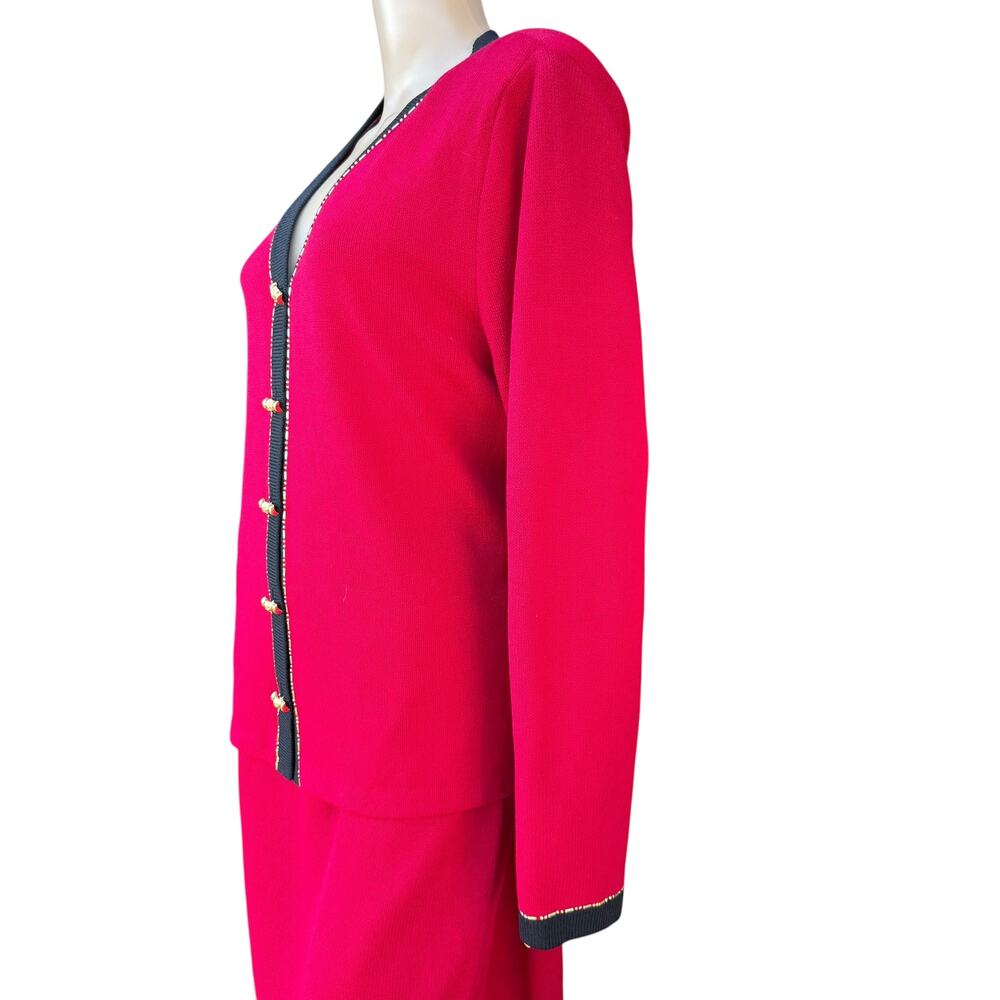 St. John Collection Red & Black Santana Knit Suit Skirt Jkt 12 Skrt 16 - Picture 13 of 16